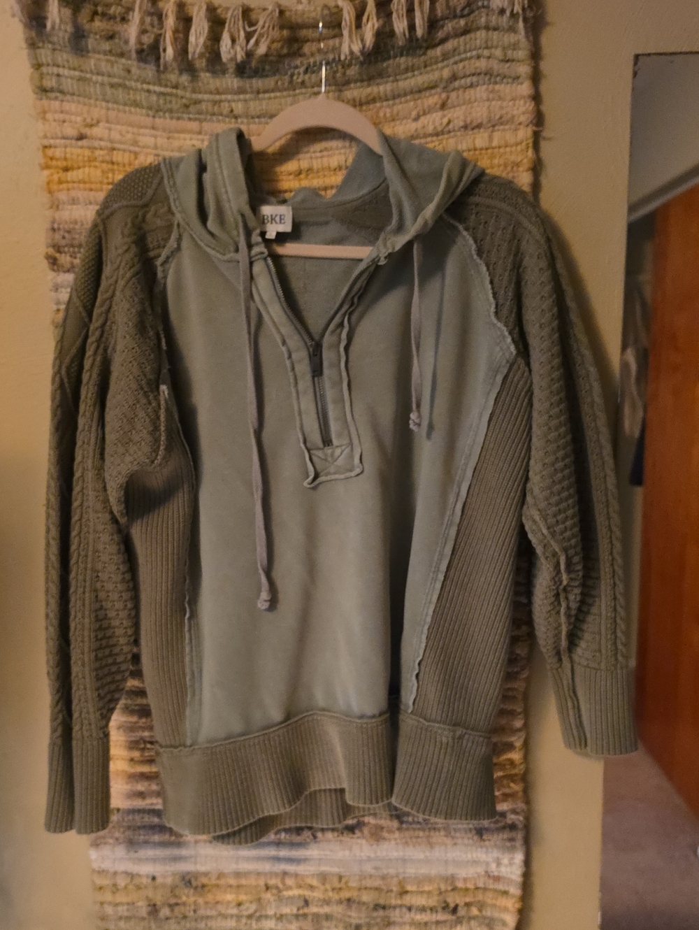 BKE Olive Zip Pullover Hooded Sweater